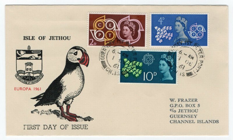 (I.B) Cinderella Collection : Jethou CEPT 1961 FDC (Puffin)