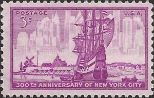 # 1027 MINT NEVER HINGED NEW YORK CITY 300TH ANNIV.