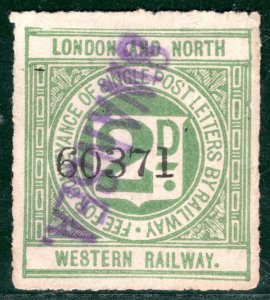 GB Wales L&NWR RAILWAY Letter Stamp 2d Violet *SWANSEA* STATION Used LIME156