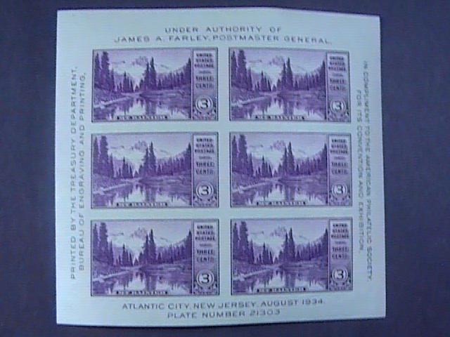 U.S.# 750--MINT/NEVER HINGED--SOUVENIR SHEET OF 6 - APS EXPO---1934