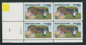 1989 South Dakota Plate Block of 4 25c Postage Stamps, Sc# 2416, MNH, OG