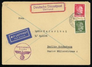 Narwa Estonia German Occupation 1942 Deutsche Dienstpost Ostland Airmail Cover