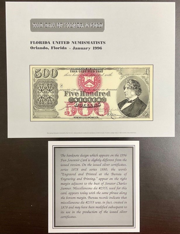 BEP B203 Souvenir Card $500 Silver Certificate - Canceled and Uncanceled