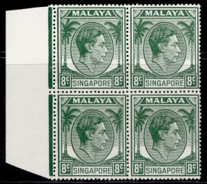 SINGAPORE GVI SG21a, 8c green, NH MINT. Cat £48+ BLOCK x 4