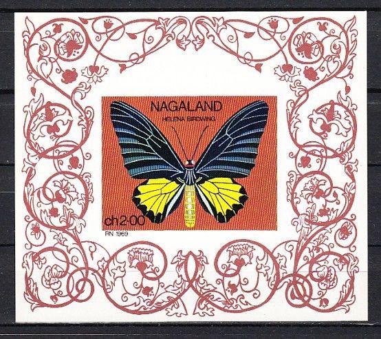 Nagaland, 1969 India Local. Butterflies, IMPERF s/sheet. *