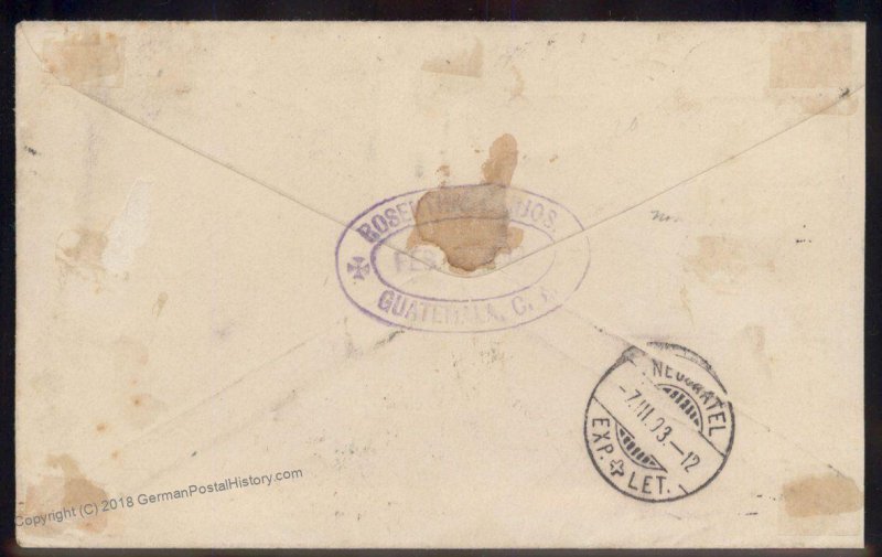 Guatemala 1894 Neuschatel Sitzerland General Delivery Cover 92797