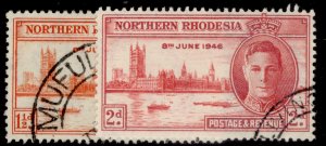 NORTHERN RHODESIA GVI SG46-47, 1946 VICTORY set, FINE USED.