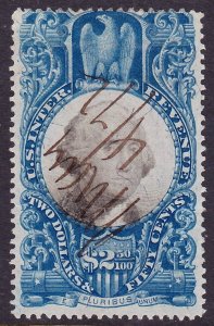 Scott R124, Used, $2.50 Blue/Black 2nd Series Revenue, Light Creases