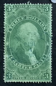 USA REVENUE STAMP 1862-1871 $3 CHARTER PARTY SCOTT # R85c