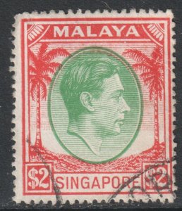 Malaya Singapore Scott 19a - SG29, 1948 George VI $2 Perf 17.1/2 x 18 used