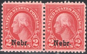 Scott # 671  @c Nebr overrprint on Washington  Line Pair  MH OG