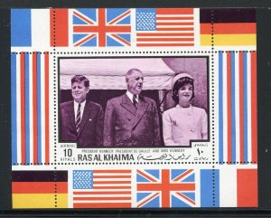 RAS AL KHAIMA JOHN F.  & JACKIE KENNEDY CHARLES DEGAULE SOUVENIR SHEET  MINT NH