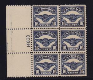 C5 VF lightly hinged plateblock of 6 with nice color scv $ 1400 ! see pic !