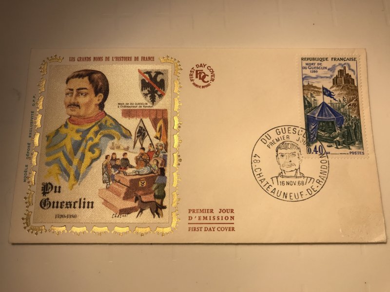 France Colorano silk FDC, 16 novembre 1968, Mort de Du Guesclin