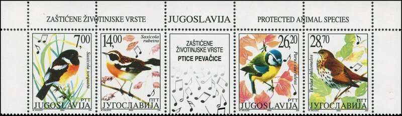 Yugoslavia 2002 Sc 2549 Birds Chat Tit Thrush CV $10