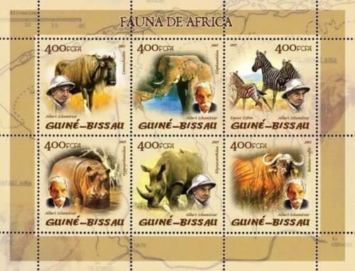 Wild Animal Stamp Albert Schweitzer Zebra Rhino Hippo Elephant S/S MNH #2824-282