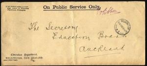 NEW ZEALAND 1906 Official cover Education Dept - Wellington to Auckland....95704