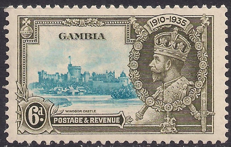 Gambia 1935 KGV 6d Light Blue & Green Silver Jubilee MM SG 145  ( F49 )