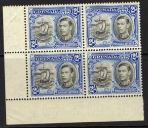 GRENADA SG161a 1941 2/- BLACK & ULTRAMARINE p13½x12½ MNH BLOCK OF 4 