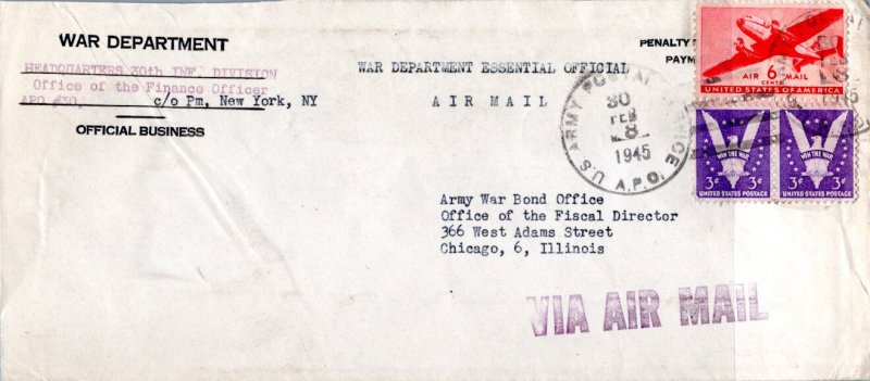 United States A.P.O.'s 6c Transport 1945 U.S. Army Postal Service, A.P.O. 125...