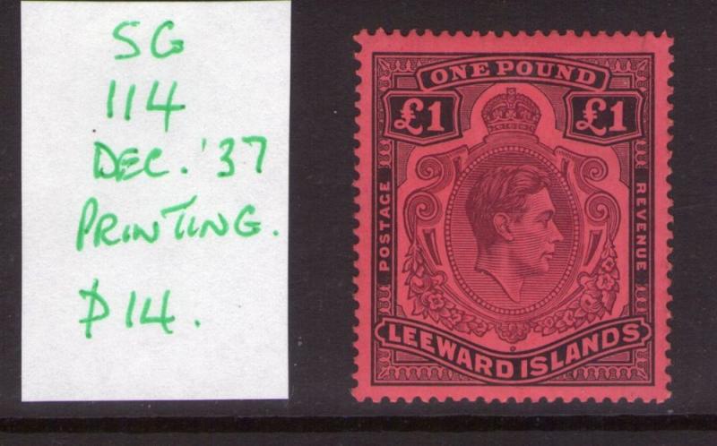 LEEWARD ISLANDS GerogeVI 1937 £1 single  SG114 p.14  lightly mint. Cat.£375