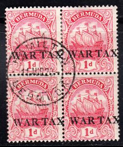 BERMUDA SG 56 used block - War tax - May 1918 - local - Dull Scarlet