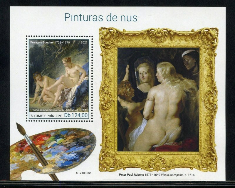 SAO TOME 2021 NUDE PAINTINGS SOUVENIR SHEET MINT NH