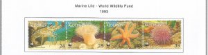 ALDERNEY - 1993 - Marine Life, WWF - Perf 4v Strip - Mint Lightly Hinged