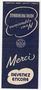 Canada Revenue 1/5¢ Excise Tax Matchbook MERCI REVENEZ ENCORE