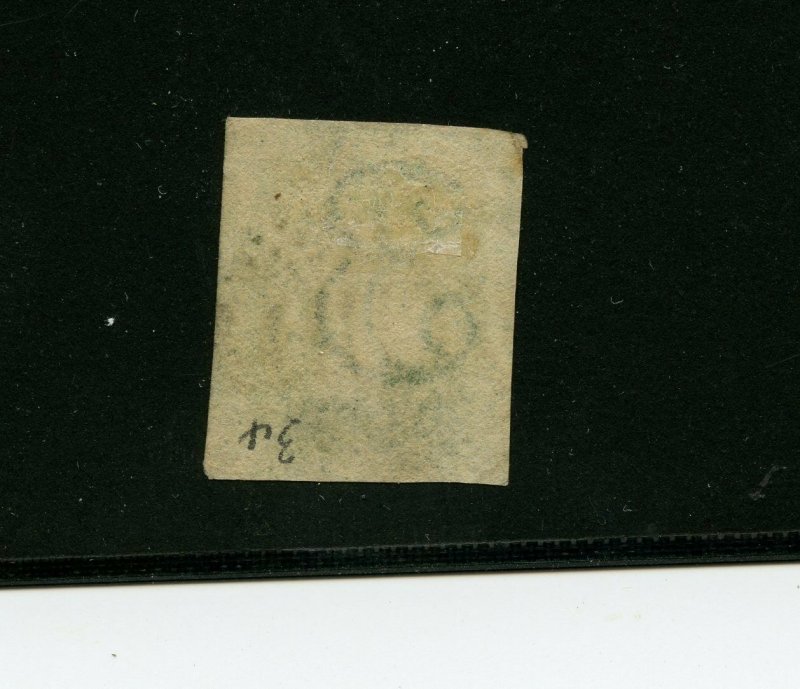 New South Wales #34 (NE552) Queen Victoria 3p green imperf, Used, FVF, CV$125.00 