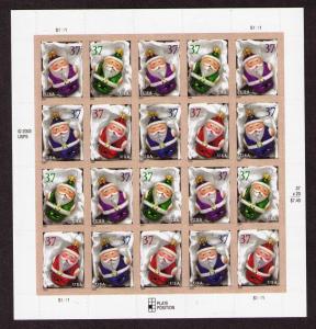 US # 3883-86 37c Santas, Pn of 20, Unused