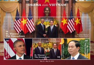 St. Vincent 2016 - President Barack Obama in Vietnam - Sheet of 4 Stamps - MNH