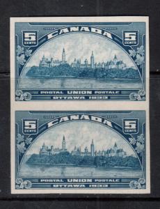 Canada #202a Extra Fine Never Hinged Imperf Pair With Trifle Glazed Gum