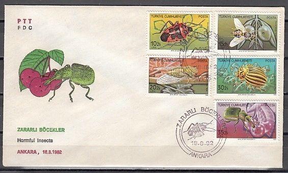 Turkey, Scott cat. B190-B194. Harmful Insects issue on a First Day Cover.