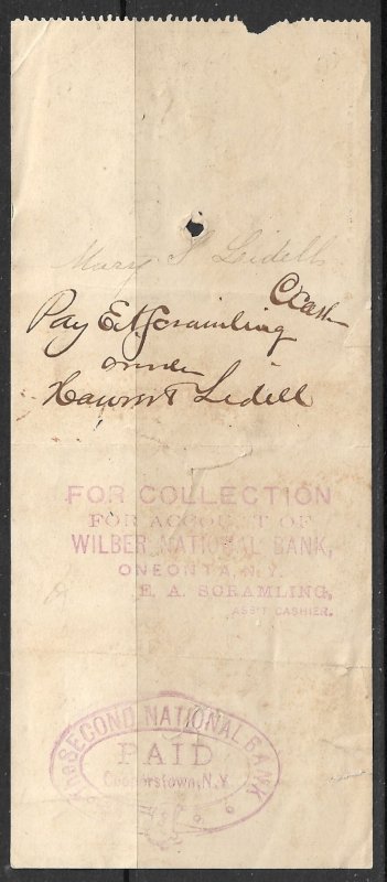 US 1879 2c Liberty Revenue Paper First National Bank Cooperstown NY RN-G1