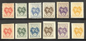 Central Lithuania Scott 1-6 Unused H/HROG - 1920 Coat of Arms Perf and Imperf