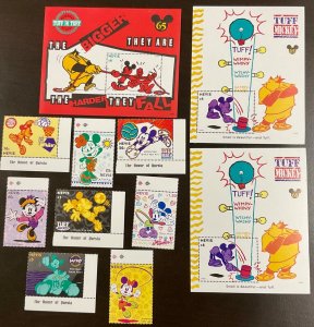 Nevis Disney 3 Souvenir Sheets Tuff Mickey plus 8 singles 1994