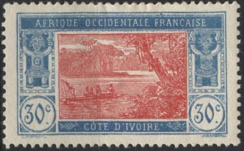 Ivory Coast 56 (mh, thin) 30c river scene, lt blue & rose red (1926)