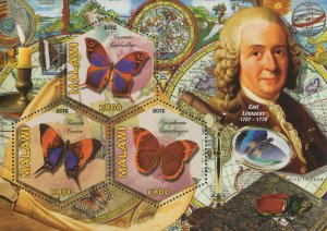 Butterflies Entomologists Carl Linnaeus Souvenir Sheet of 3 Stamps Mint NH
