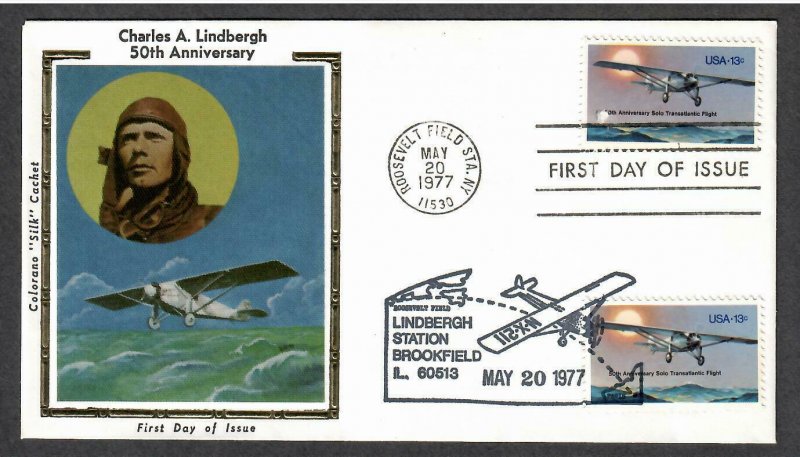 US # 1710 , Lindbergh Dual Postmark Colorano FDC - I Combine S/H