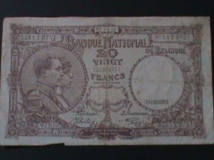 ​BELGIUM-1941-BANK OF BELGIUM-20-FRANCS-LT..CIRULATED NOTE-VF-85 YEARS OLD