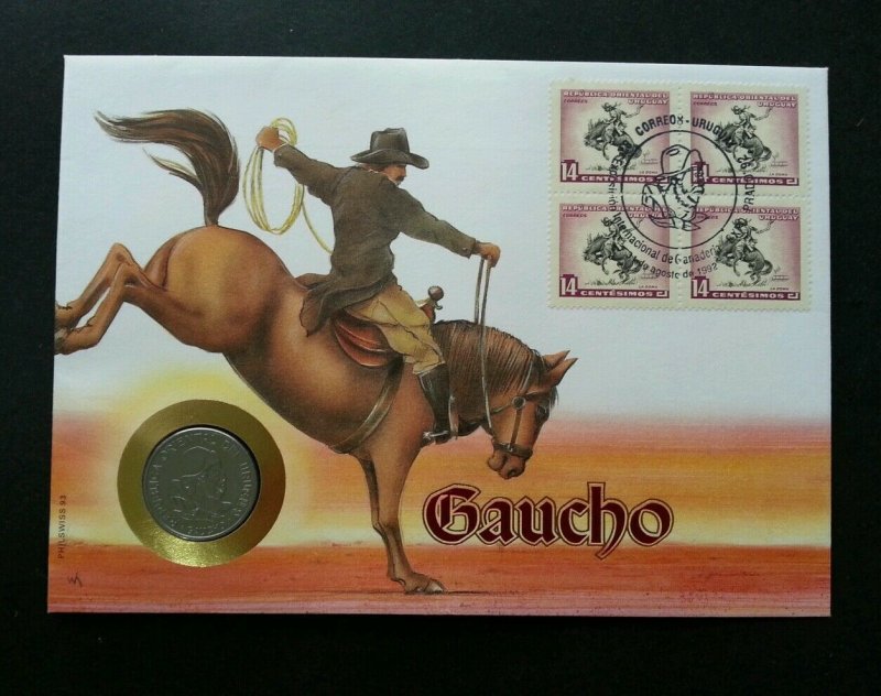 Uruguay Horse Riding 1992 Animal Cowboy Sport Games FDC (coin cover)