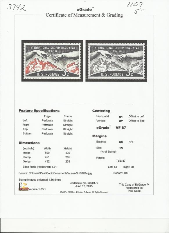 # 1107 MINT NEVER HINGED GEOPHYSICAL YEAR     VF+