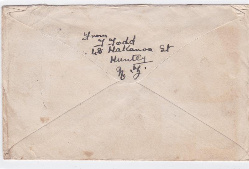 new zealand 1948 3 shillings huntley air mail   stamps cover ref r14637