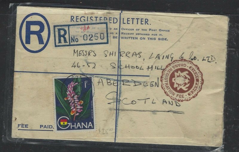 GHANA COVER (P1904B)  1960 RLE 8D+ 11D FLOWER+1/- FLOWER REG OJA TO SCOTLAND 