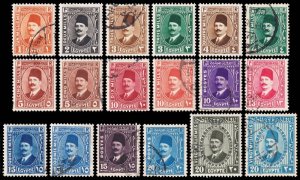 Egypt Scott 128 -- 143 (1927-34) Used/Mint H F-VF, CV $8.70 C
