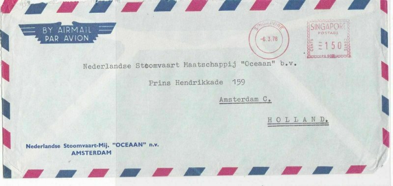 Singapore 1978 Stoomvaart-Mij. Oceaan Airmail Meter Mail Stamps Cover Ref 28746