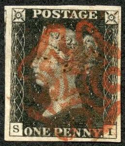 Penny Intense Black (SI) Plate 3 Very Fine Four Margins