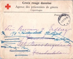 Denmark POW Free Mail 1917 Helsingor to Dresden, Germany Forwarded to Stuttga...