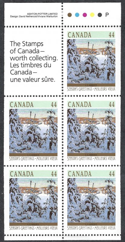 Canada #1257a 44¢ Snow II (1989). Pane of 5 stamps. MNH